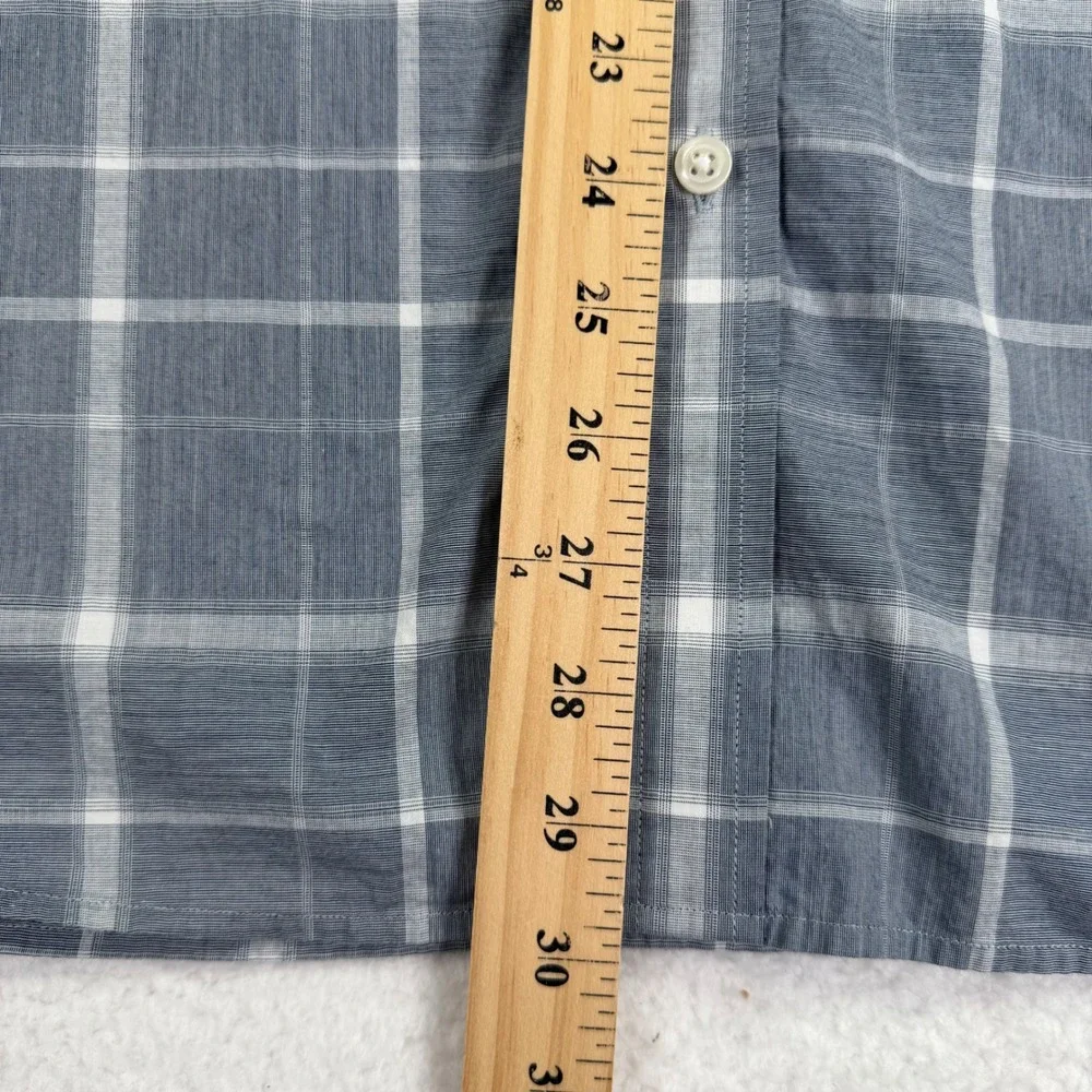 Banana Republic Button Down Shirt Mens XL Blue Plaid Organic Cotton Untucked Fit